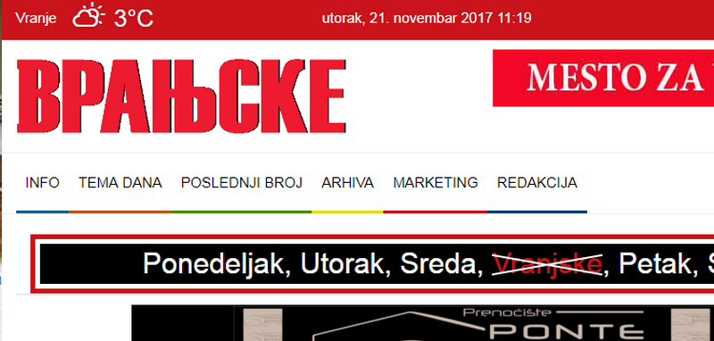 Posle novina, ugašen i portal Vranjske