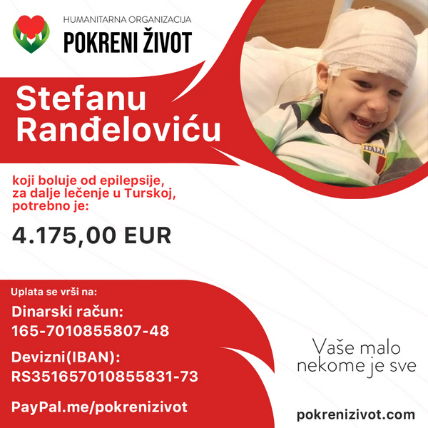 Malom Stefanu iz Leskovca potrebna naša pomoć da ode na dalje lečenje u Tursku