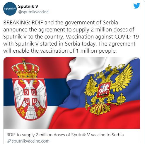 U Srbiju stiže dva miliona ruske vakcine