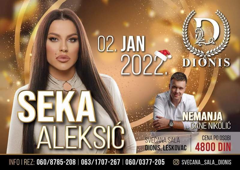 Seka Aleksić peva u leskovačkom „Dionisu“ 2. januara, karte već u prodaji