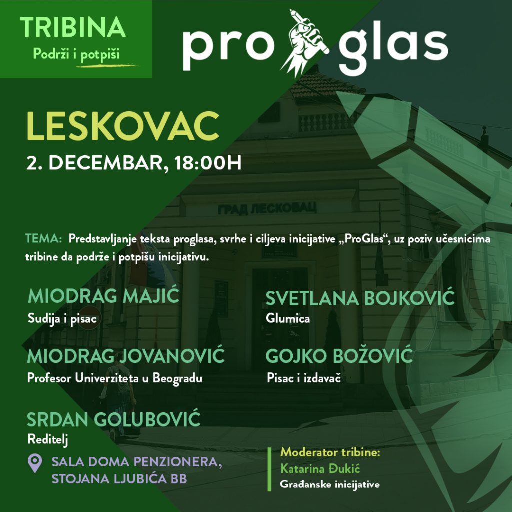Dve tribine ProGlasa u subotu u Vranju i Leskovcu