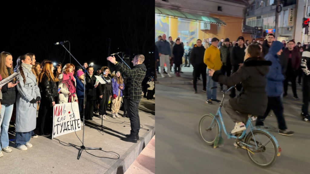 „Vučić najbolji“ prekinulo šesnaestominutnu tišinu na protestu u Leskovcu, šetnja završena kratkim koncertom na trgu