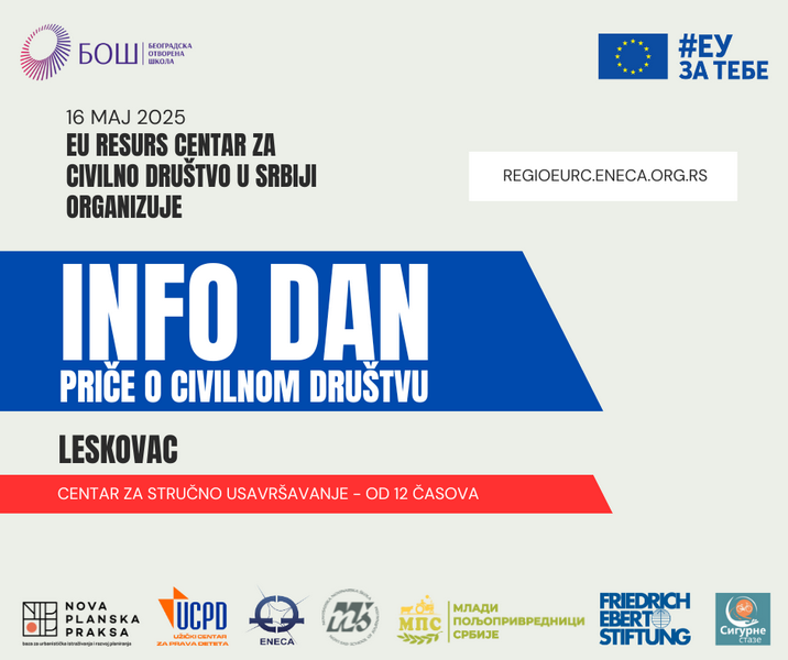 ENECA organizuje Info dan EU Resurs Centra u Leskovcu: Priče o civilnom društvu: Podrška za neformalne grupe i NVO