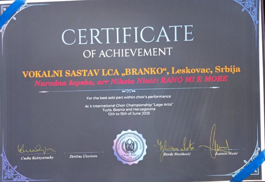 Tri nagrade za leskovački crkveni ansambl na međunarodnom takmičenju u Tuzli