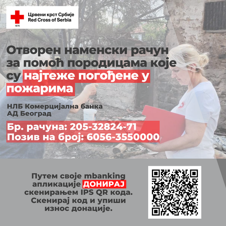 Crveni krst Srbije otvorio račun za pomoć ugroženima u požaru