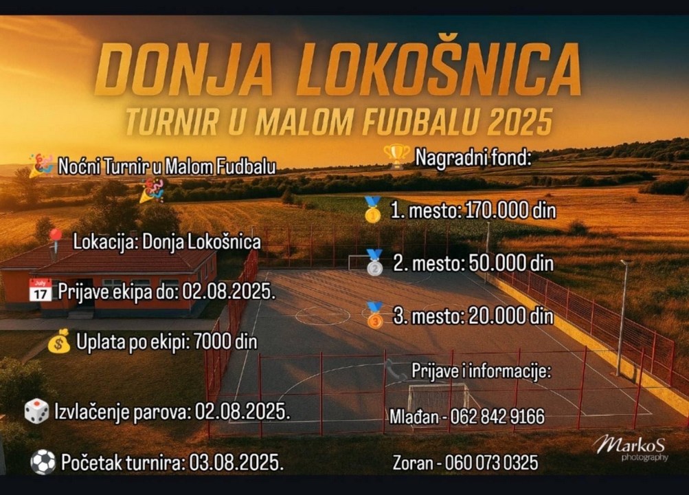 Nagradni fond 240.000 za najbolje na fudbalskom turniru u Donjoj Lokošnici