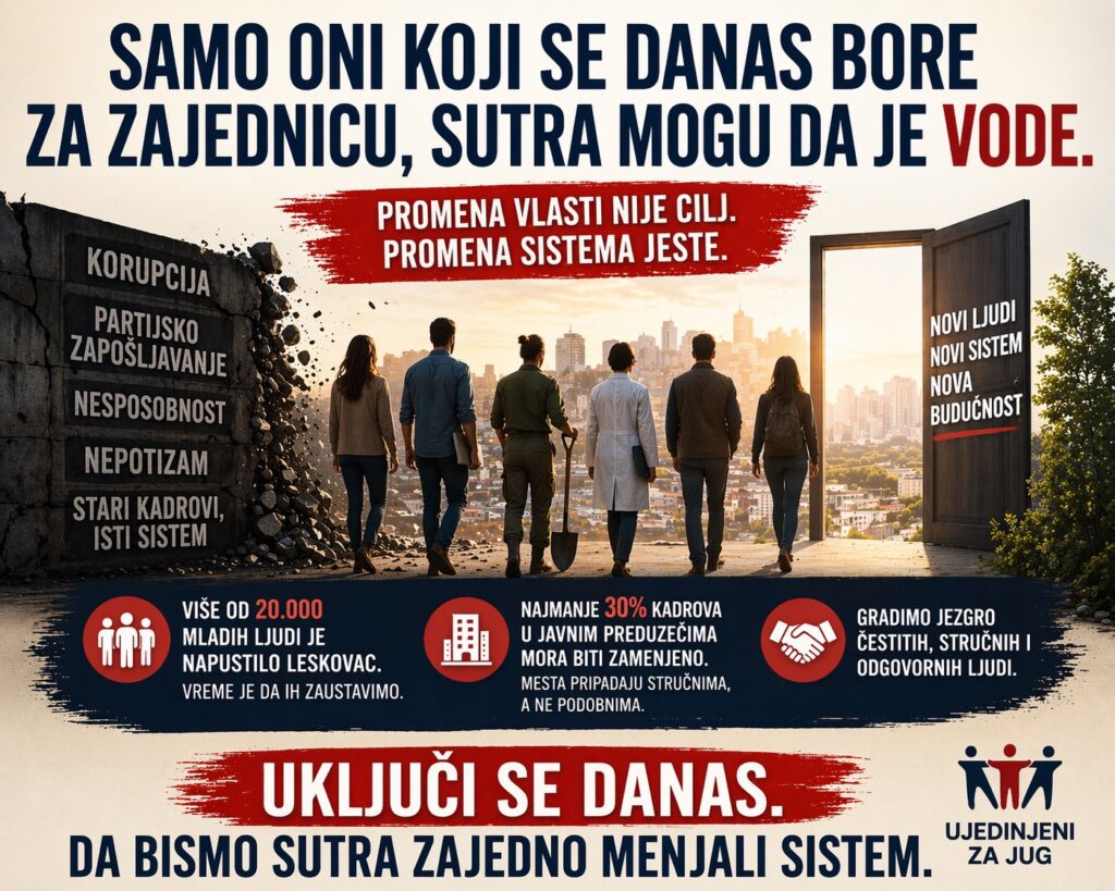 UG “Ujedinjeni za Jug“: Promena vlasti u Srbiji više nije pitanje “da li“, već “kada“, pitanje je ko će sutra preuzeti odgovornost