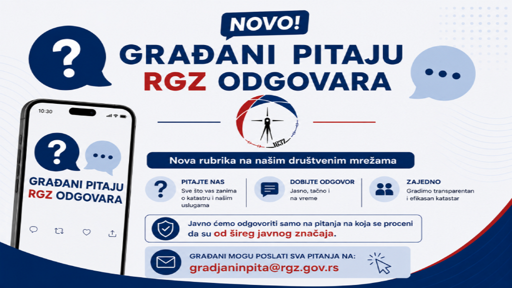 Za pitanja koja se odnose na nepokretnosti, katastar i upis prava pokrenuta rubrika “Građanin pita, RGZ odgovara”
